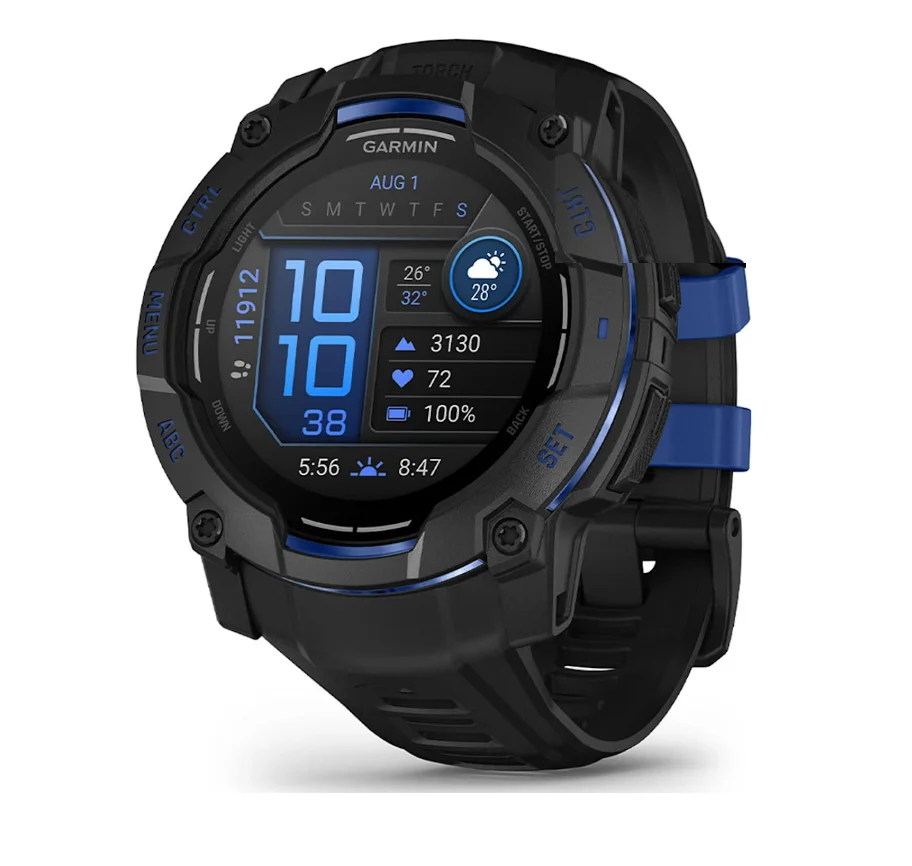 GARMIN Instinct 3 AMOLED Smart Watch - 50 mm, Black with Black/Bolt Blue Band Silicone Band thumbnail