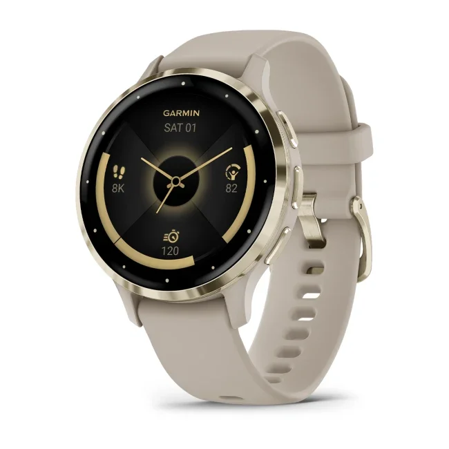 GARMIN Venu 3S - Soft Gold with French Grey Leather Band & French Grey Silicone Band